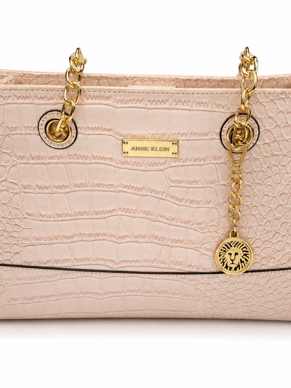 Anne Klein Blush Croc-Embossed Tote with Gold Chain Charm